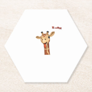 emoji winking tongue out giraffe face paper coaster