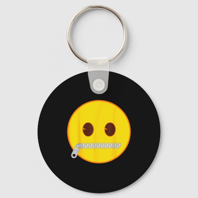 Emoji Zip Zipper Mouth Yellow Smile Face  Keychain (Front)