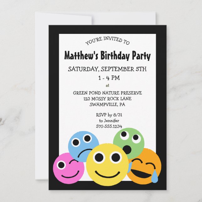 Emojis Emoticons Birthday Party Invitation (Front)