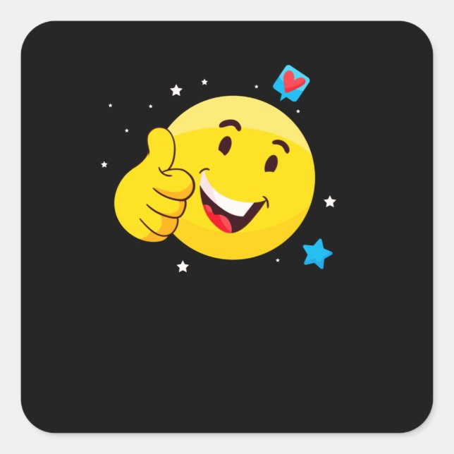 Emote Smile Thumbs Up Emoticon Funny Face Square Sticker (Front)