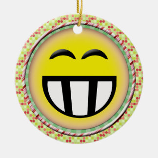 EMOTICON BIG TOOTHY FACE CERAMIC ORNAMENT
