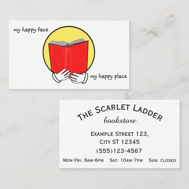 Emoticon reading a Book - Bookstore or Library Business Card (Front/Back)