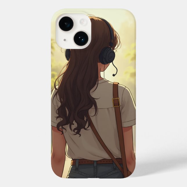 Emotional girl listening to music iPhone case (Back)
