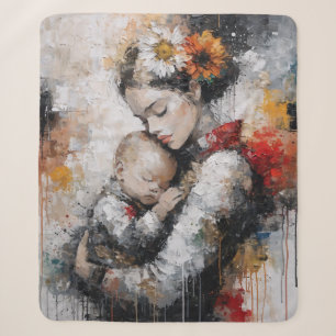 Emotional Motherhood Wall Art with Floral Crown Sherpa Blanket