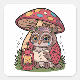 Emotional Reading Owl Sticker – Cozy Cottagecore