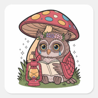 Emotional Reading Owl Sticker – Cozy Cottagecore