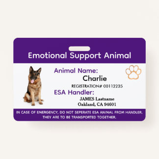Emotional Support Animal ESA ID One Photo Badge