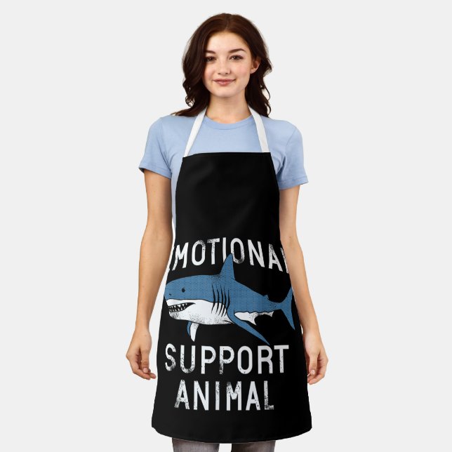 Emotional Support Animal Funny Scary Shark Pun Hum Apron (Worn)