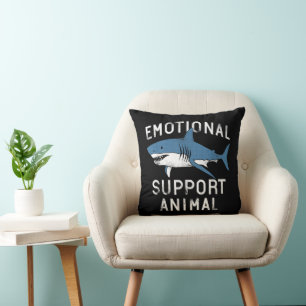 Emotional Support Animal Funny Scary Shark Pun Hum Throw Pillow