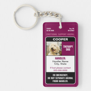 Emotional Support Animal ID Therapy Photo Custom Keychain