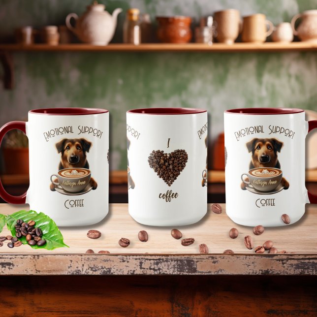Emotional Support Coffee Cute Dog Mental Health Mug (Coffee Lovers Mug: Emotional Support Coffee Cute Dog with "I Love Coffee" saying)