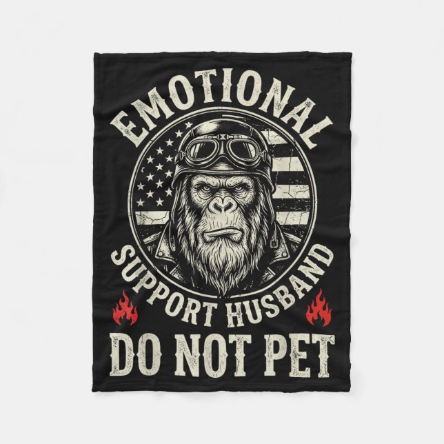 Emotional support husband do not pet funny monkey  fleece blanket (Front)