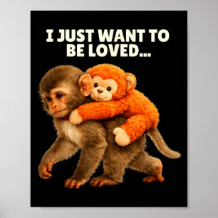 Emotional supports cute monkey baby punch hug plus poster