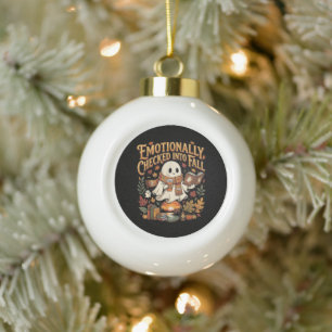 Emotionally Checked Into Fall Autumn Halloween Ceramic Ball Christmas Ornament