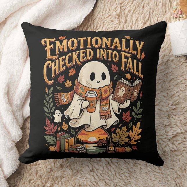 Emotionally Checked Into Fall Autumn Halloween Throw Pillow (Blanket)