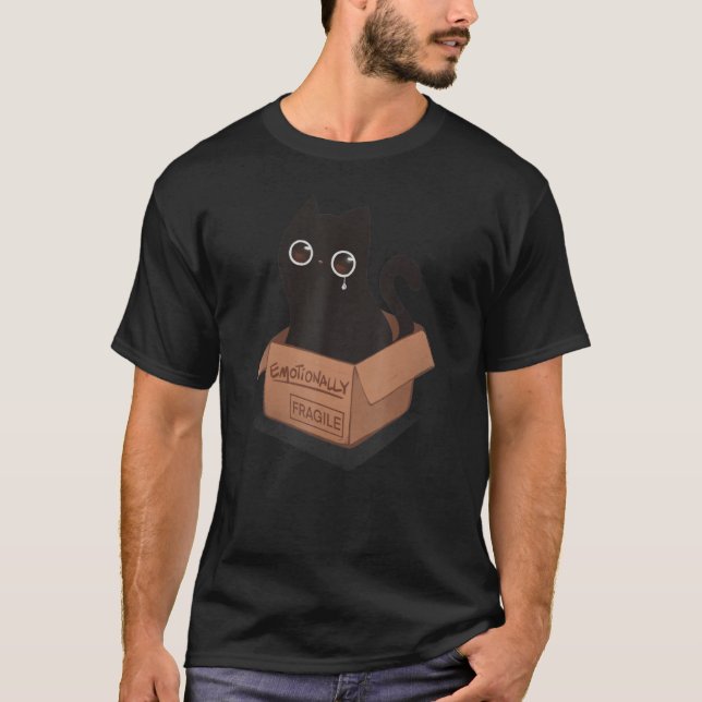 Emotionally Fragile  Black Cat Kitten Introvert T-Shirt (Front)
