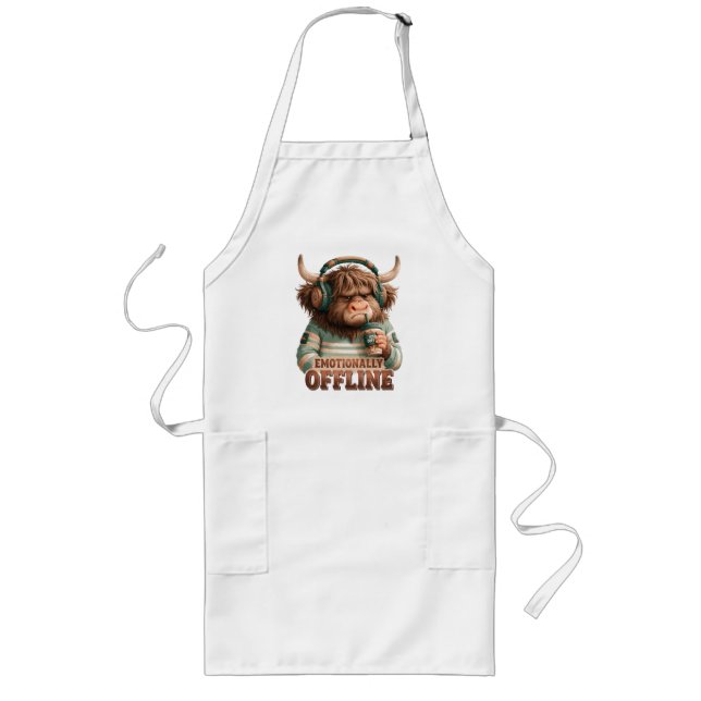 Emotionally Offline Highland Cow Graphic  Long Apron (Front)