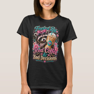 Emotionally Supported By Iced Coffee Cute Raccoon T-Shirt