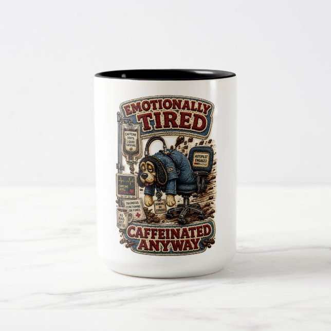 Emotionally Tired Caffeinated Anyway Personalized Two-Tone Coffee Mug (Center)