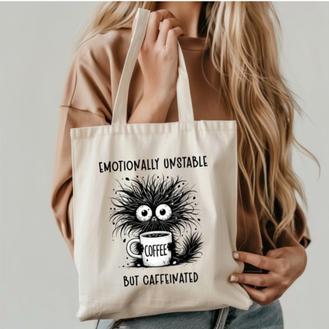 Emotionally Unstable but Caffeinated Funny Cat Tote Bag (Creator Uploaded)