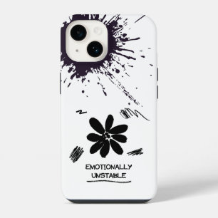 Emotionally Unstable Funny Black and White Flower iPhone 14 Case