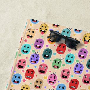 Emotions Colourful Faces Beach Towel