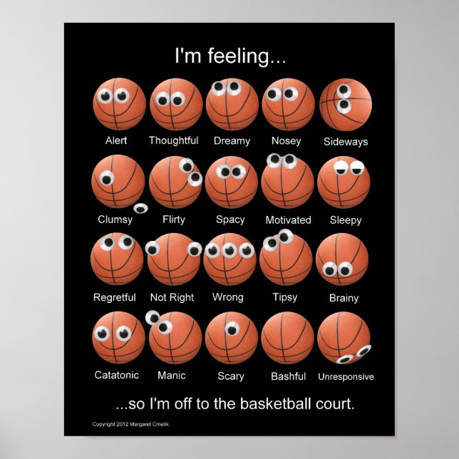 Émotions De Basket-Ball, Visages, Poster Drôle (Devant)