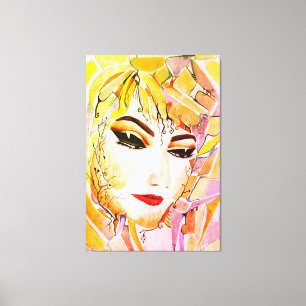 Emotive Abstract Woman – Golden Tears Portrait Canvas Print