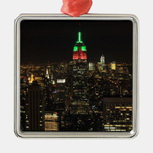 Emp St Bldg Christmas Colours at night 01 Metal Ornament