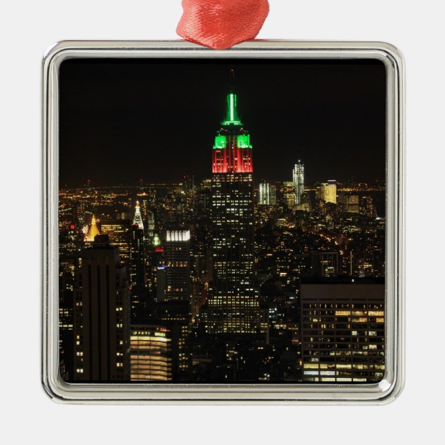 Emp St Bldg Christmas Colours at night 01 Metal Ornament (Front)