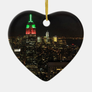 Emp St Building Christmas Colours at night 01 Ceramic Ornament