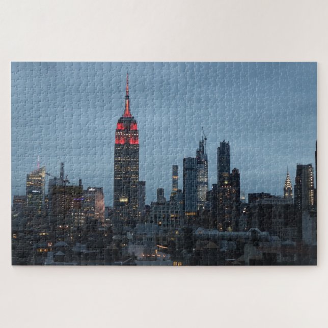 Emp St Building in Red Dusk Skyline Jigsaw Puzzle (Horizontal)
