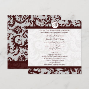 Emperator Chocolate Brown Damask Wedding Invite