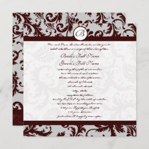 Empereur Chocolat Brown Mariage damassé Invitation
