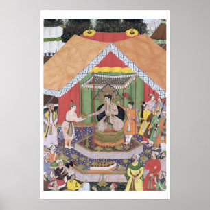 Emperor Akbar (r.1556-1605) entertained by his fos Poster