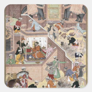 Emperor Akbar (r.1556-1605) inspecting the buildin Square Sticker
