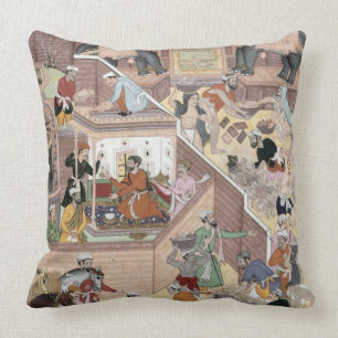 Emperor Akbar (r.1556-1605) inspecting the buildin Throw Pillow