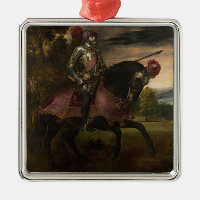 Emperor Charles V on Horseback (by Titian) Metal Ornament (Front)