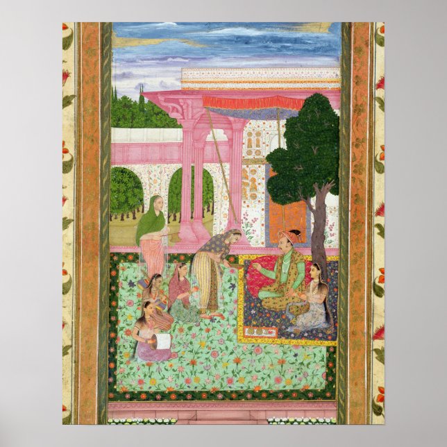 Emperor Jahangir (1569-1627) with his consort and Poster (Front)