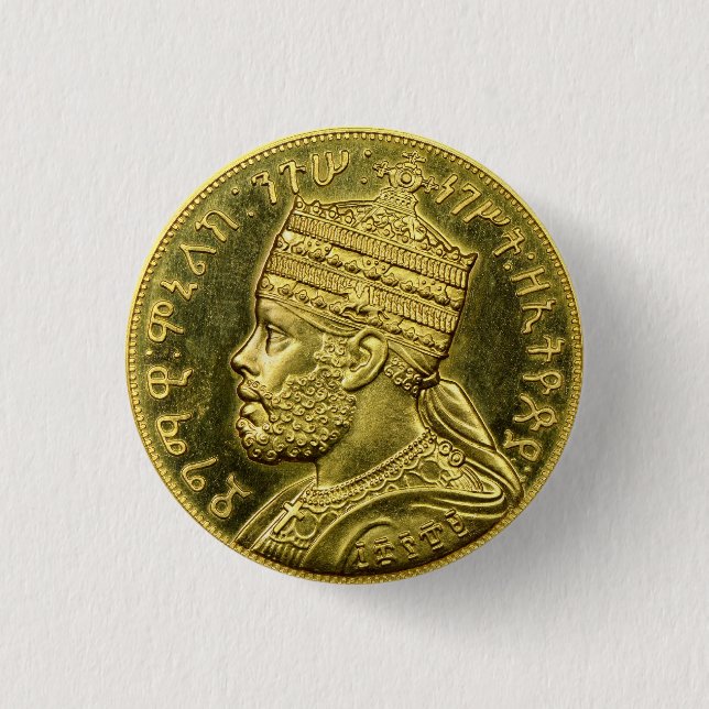 Emperor Menelik II Empire of Ethiopia Rasta Roots  1 Inch Round Button (Front)