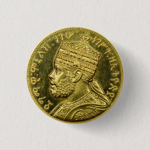 Emperor Menelik II Empire of Ethiopia Rasta Roots  1 Inch Round Button
