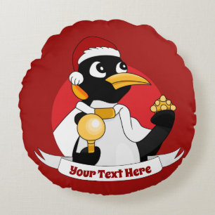 Emperor penguin Christmas cartoon Round Pillow