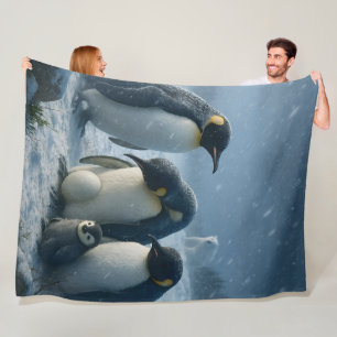 Emperor, penguin family and chick Arctic snowf fal Fleece Blanket