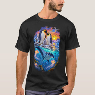 Emperor Penguin Family Sunset – Antartic Ocean T-Shirt