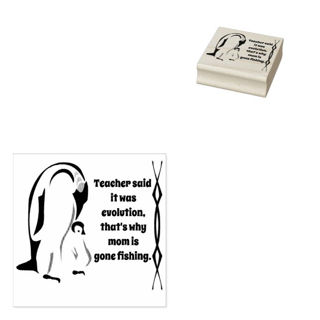 Emperor Penguin Father Standing with Son Rubber Stamp (Stamped)