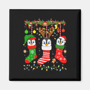 Emperor Penguin In Christmas Socks Lights Penguin Magnet