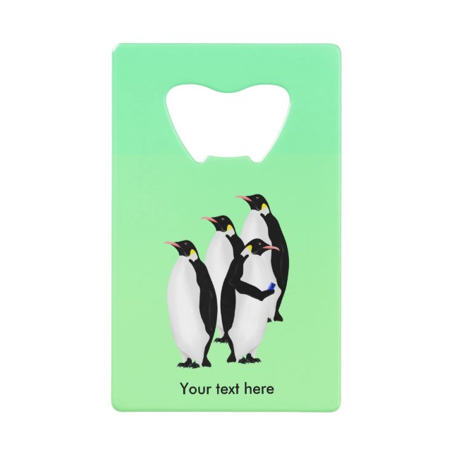Emperor Penguin Using A Mobile Device Phone Wallet Bottle Opener (Front)