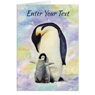 Emperor Penguin with Baby Chick Watercolor