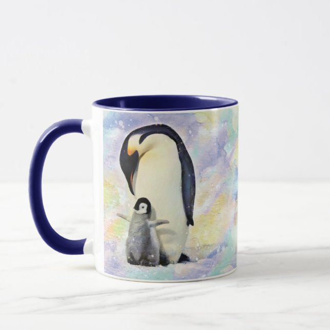 Emperor Penguin with Baby Chick Watercolor Mug (Left)