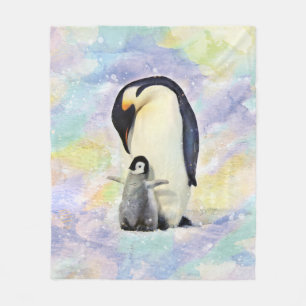 Emperor Penguin with Baby Watercolor Fleece Blanket